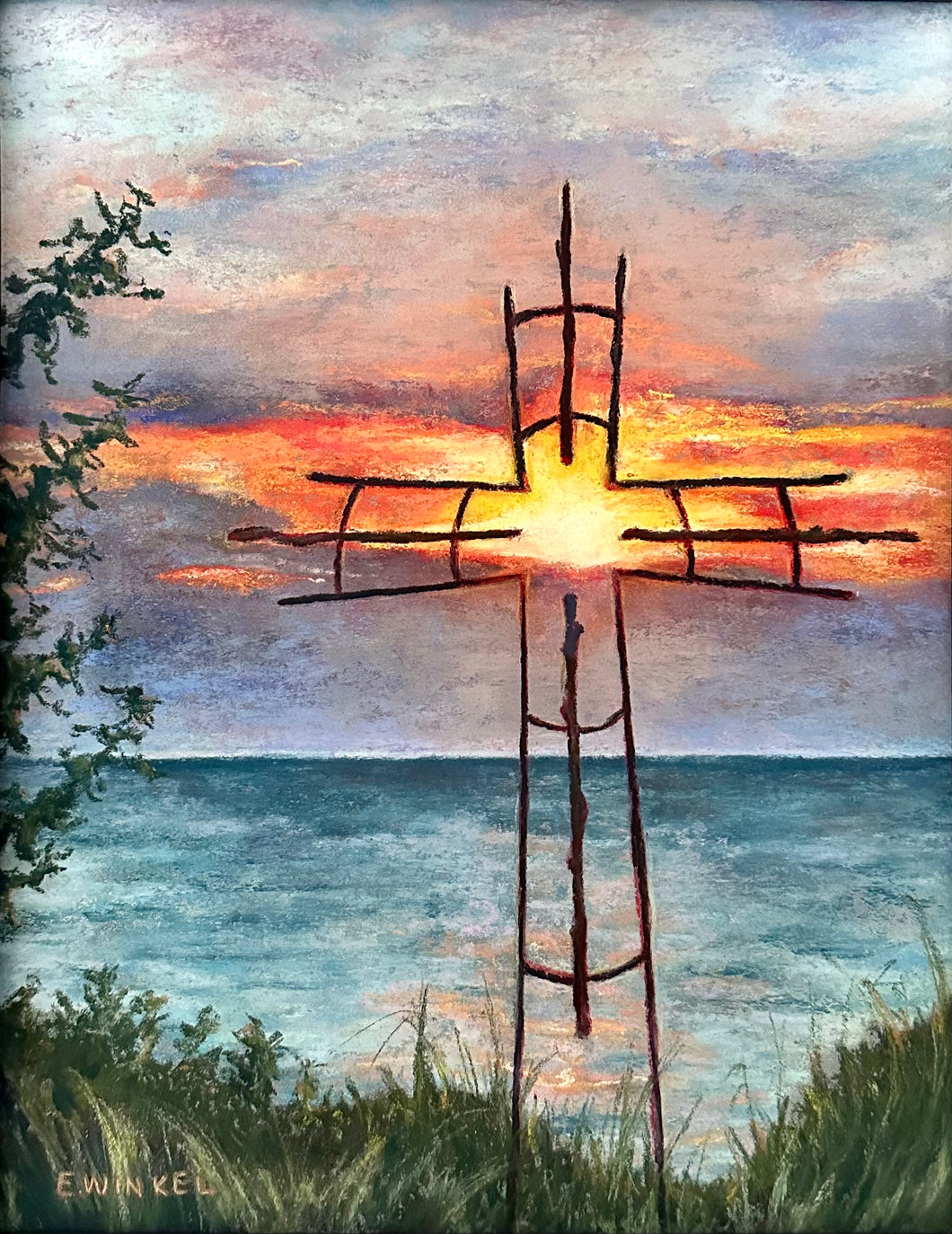 Cross at Sunset (pastel)- Fine Art Print 8x10