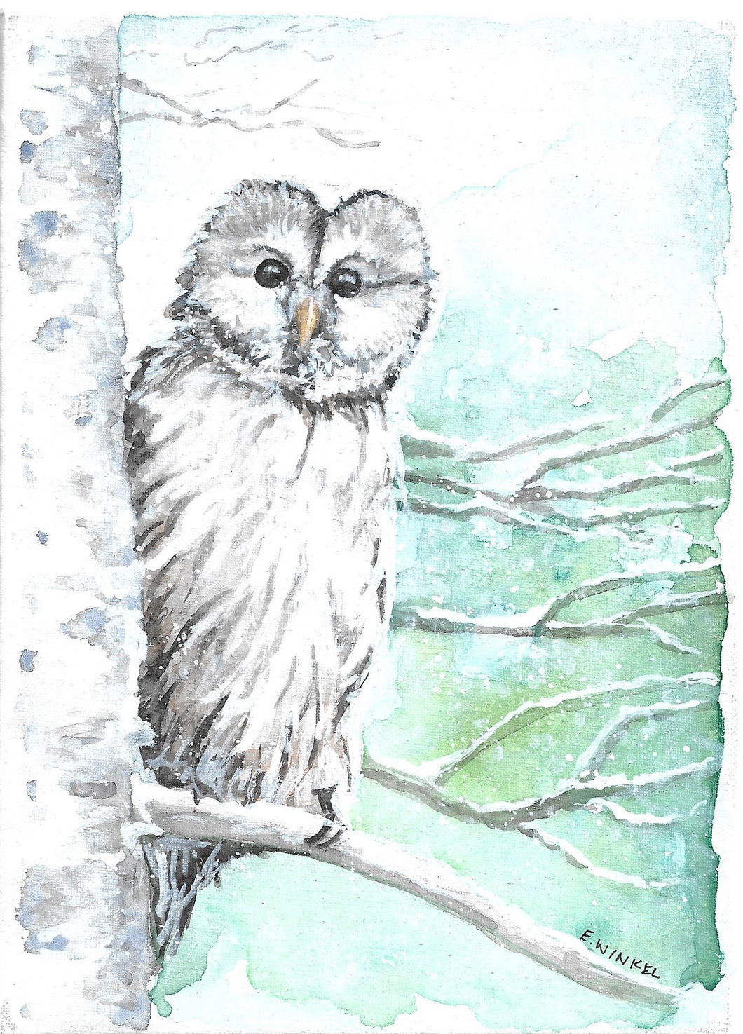 Winter Owl- Original Watercolor 5x7