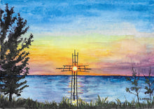 Load image into Gallery viewer, Cross at Sunset (5x7 canvas)- Original Artwork
