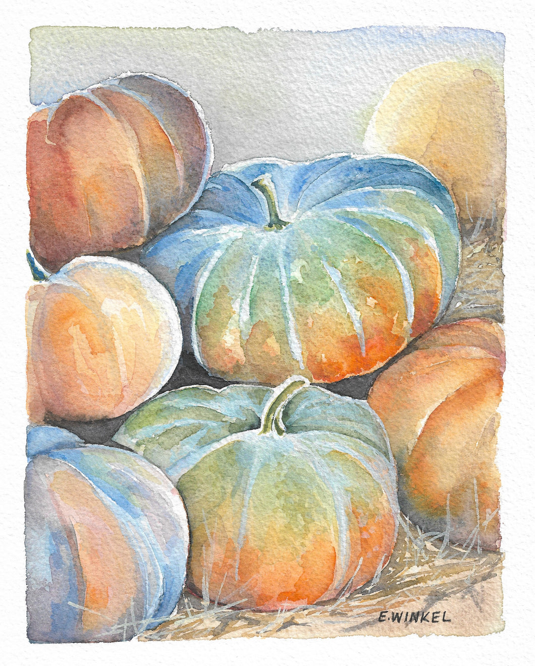 The Pumpkins- Original Watercolor 8x10