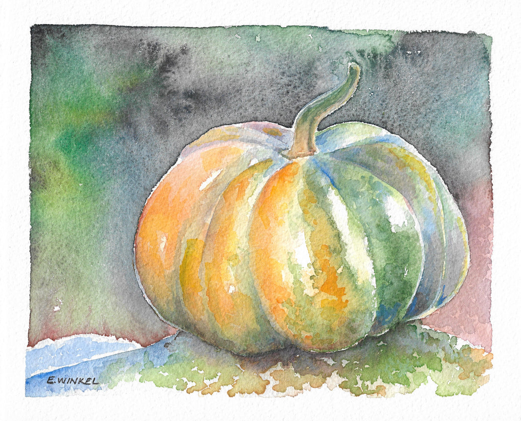 The Big Pumpkin- Original Watercolor 8x10