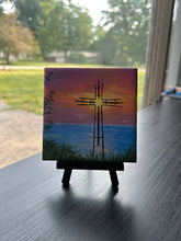Load image into Gallery viewer, Painted Tile- Cross at Sunset
