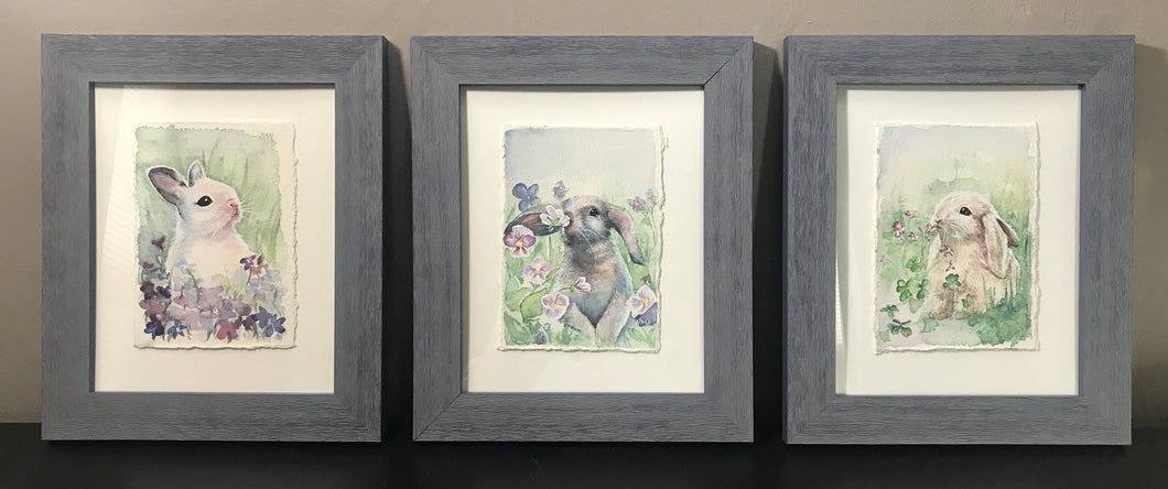 The Bunnies- Original Watercolors, Framed (set of 3)