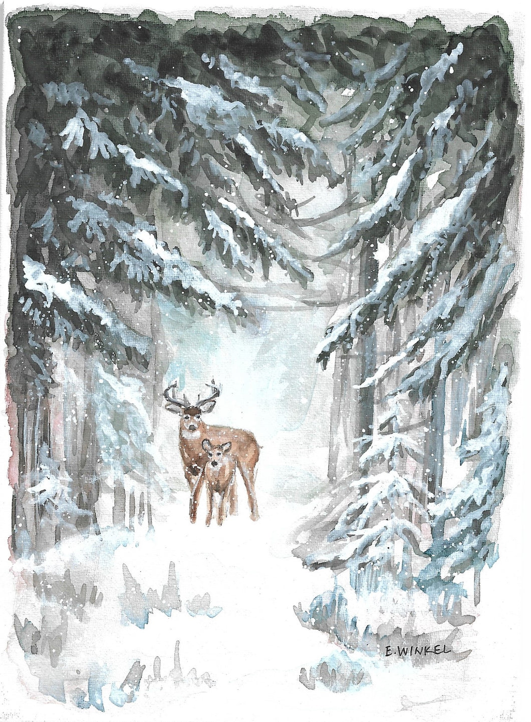 Winter Deer- Original Watercolor 5x7