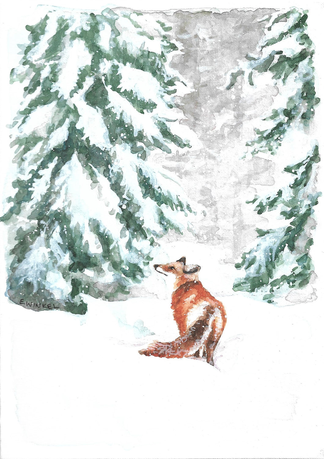 Winter Fox- Original Watercolor 5x7